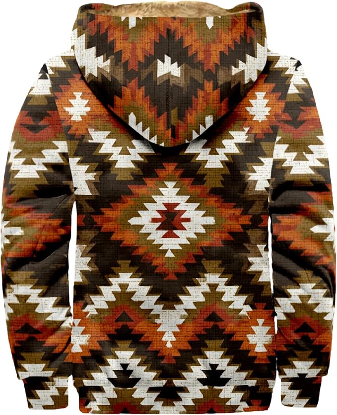 Retro Aztec Print Fleece Hooded Jacket 07