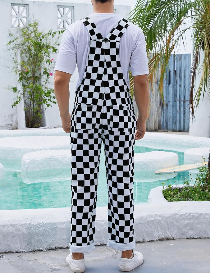 Mens Overalls - Black and White Checkered