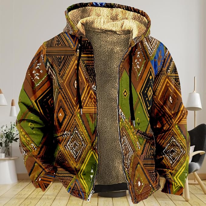 Retro Aztec Print Fleece Hooded Jacket 04