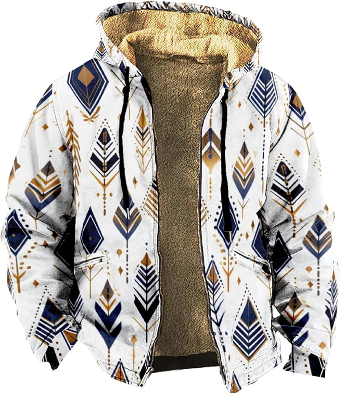 Retro Aztec Print Fleece Hooded Jacket 18