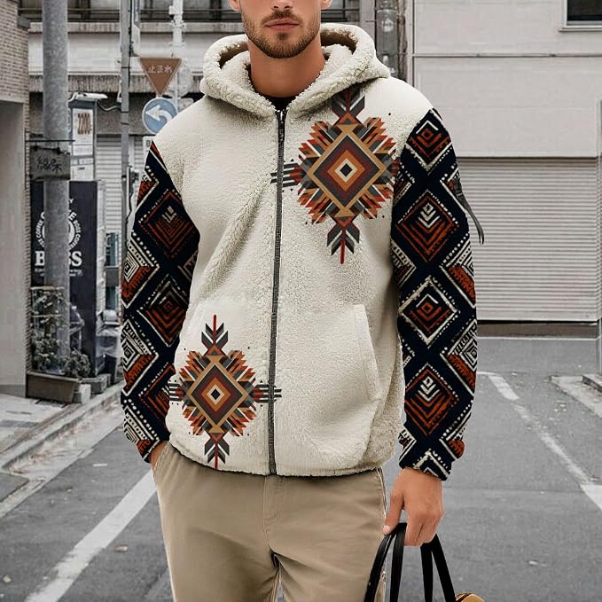 Mens Aztec Print Fleece Hoodie 11