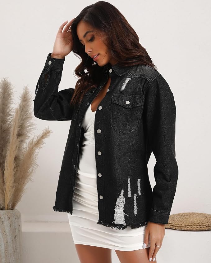 Distressed Black Jean Jacket