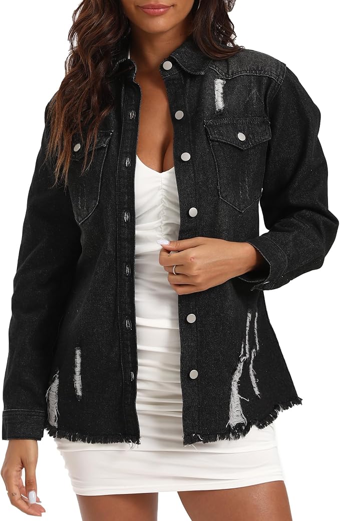 Distressed Black Jean Jacket