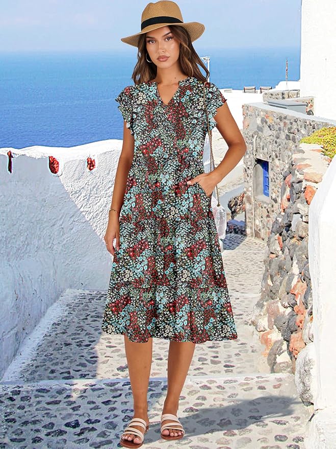 Blue Red Floral