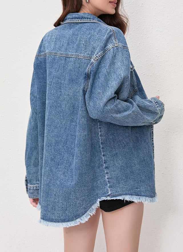 Medium Blue Frayed Hem