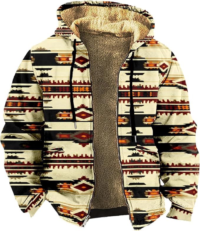Retro Aztec Print Fleece Hooded Jacket 13