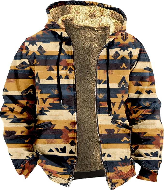 Retro Aztec Print Fleece Hooded Jacket 11