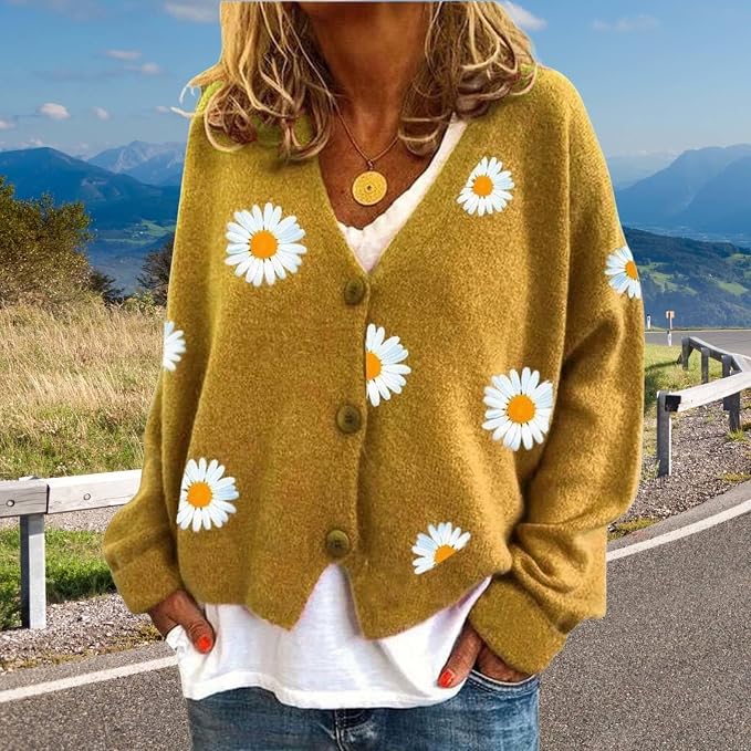 Daisy Floral Print Sweater Cardigan 02
