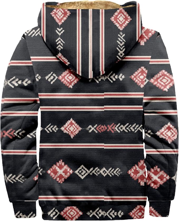 Retro Aztec Print Fleece Hooded Jacket 12