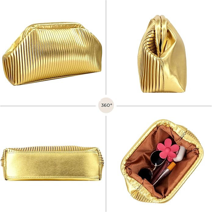 Gold Pleated Cloud Clutch