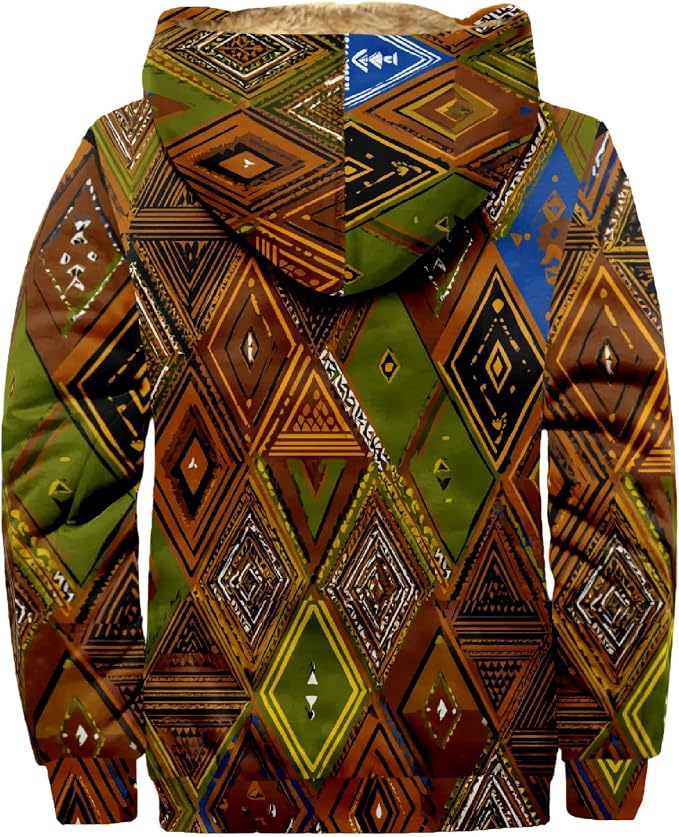 Retro Aztec Print Fleece Hooded Jacket 04