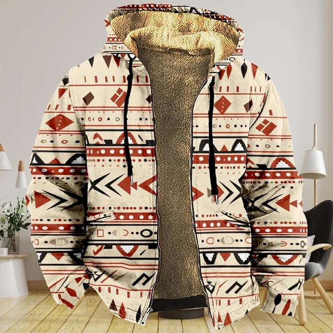 Retro Aztec Print Fleece Hooded Jacket 19
