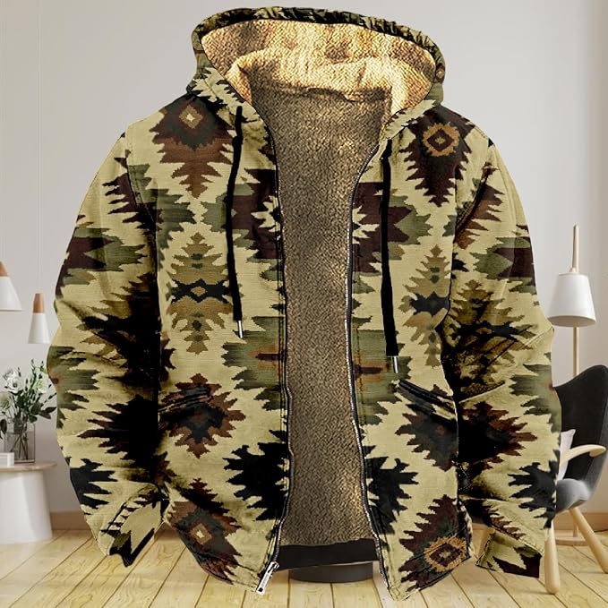 Retro Aztec Print Fleece Hooded Jacket 03