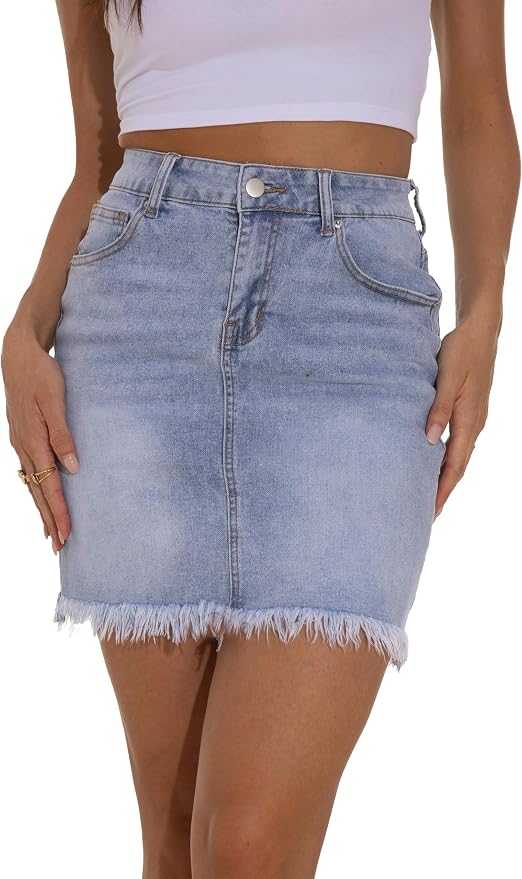 Raw Hem Light Washed Blue