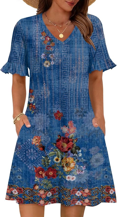 Blue Floral-printed