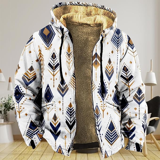 Retro Aztec Print Fleece Hooded Jacket 18