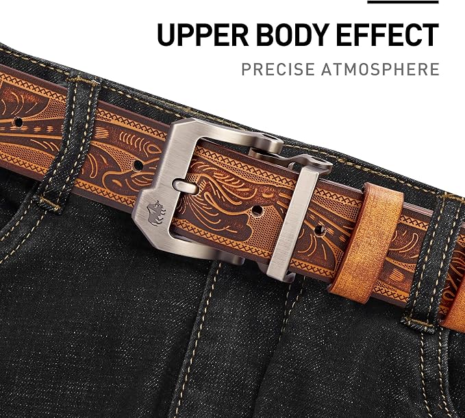 Silver Buckle+brown Printed Belt