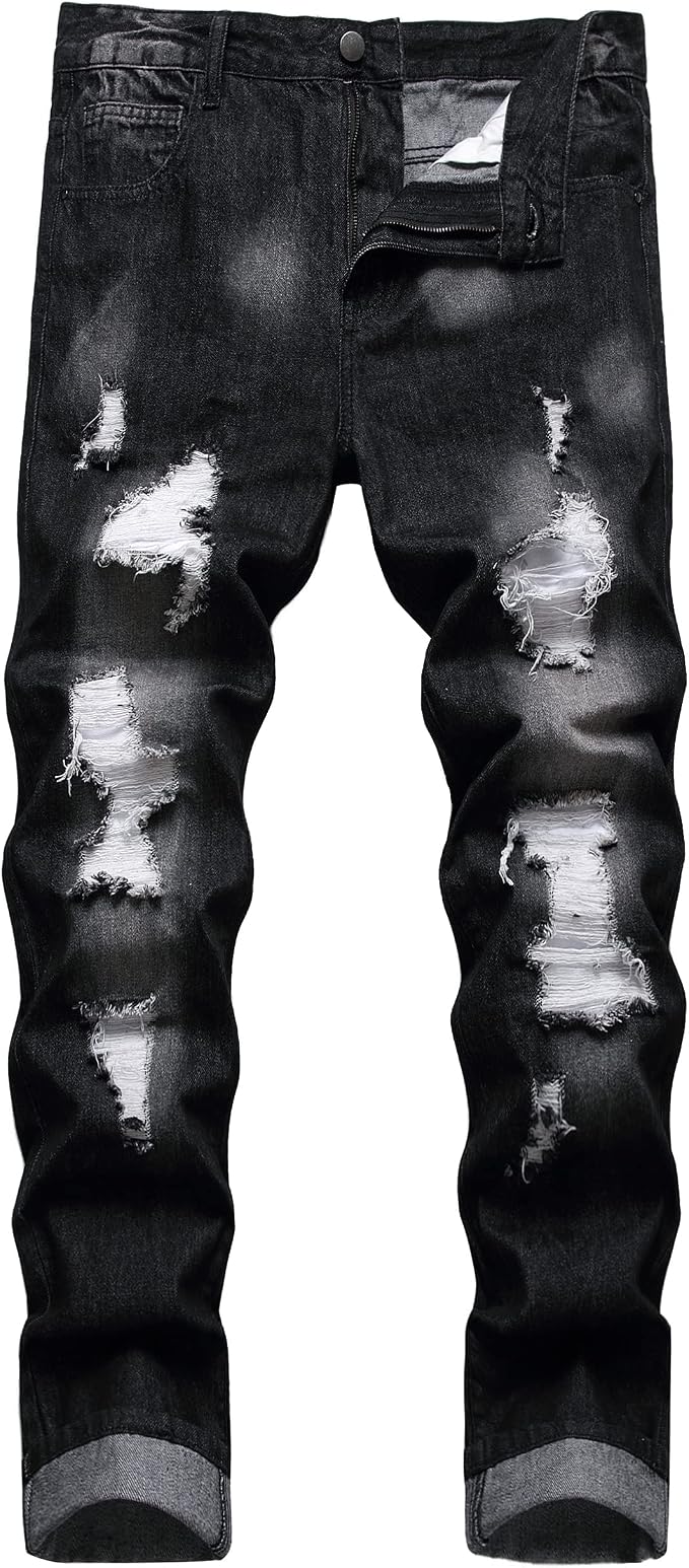 Black Ripped With White Patches