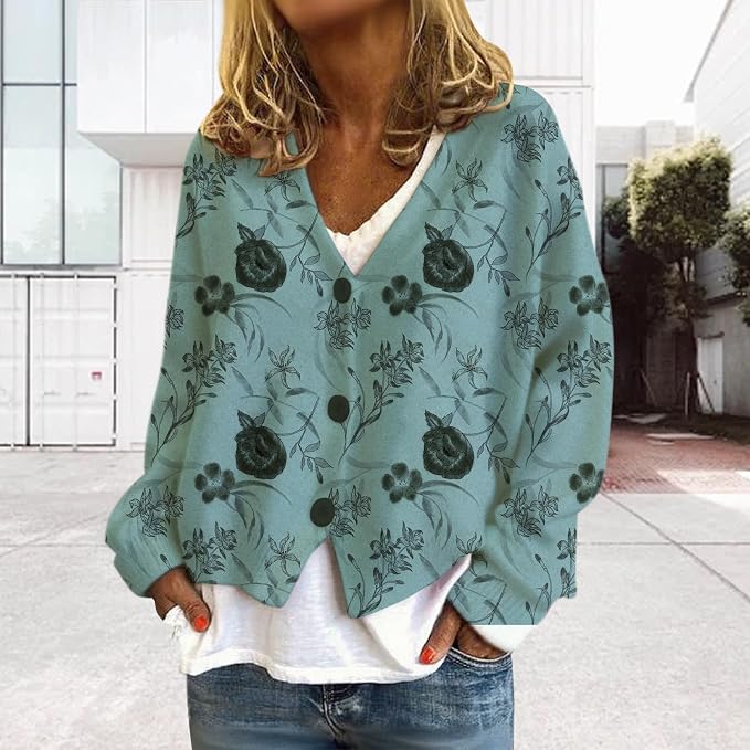 Womens Loose V-neck Cropped Cardigan 09