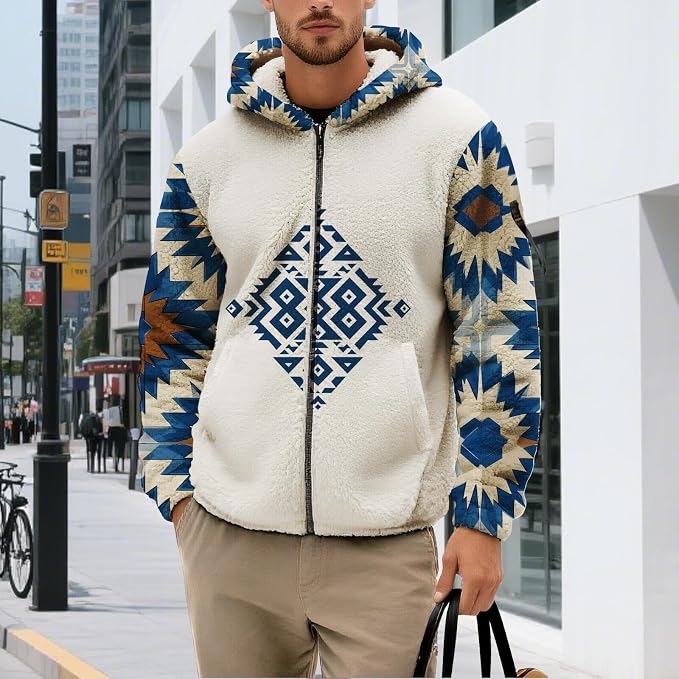 Mens Aztec Print Fleece Hoodie 02