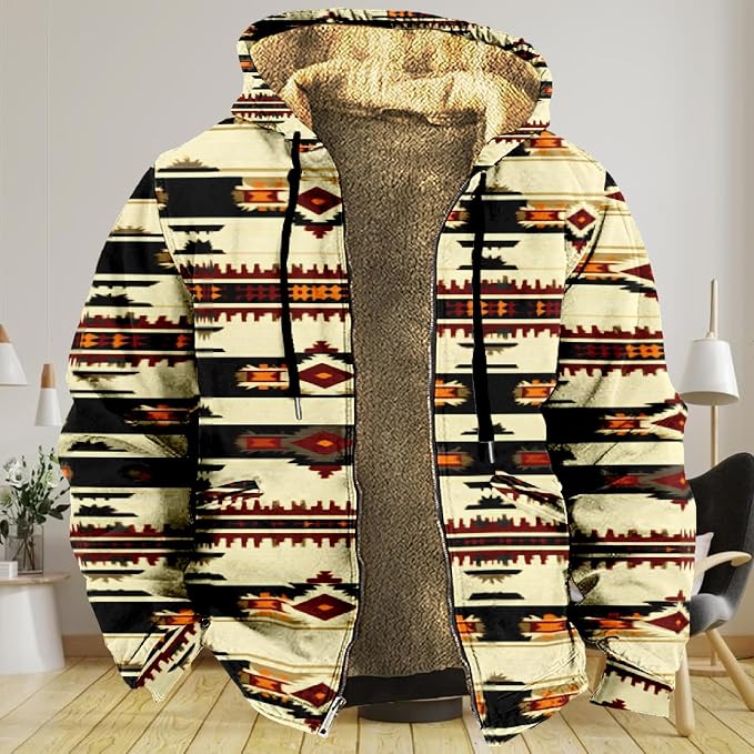 Retro Aztec Print Fleece Hooded Jacket 13