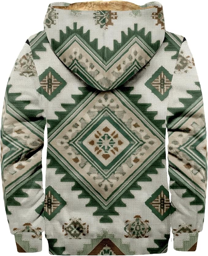 Retro Aztec Print Fleece Hooded Jacket 02