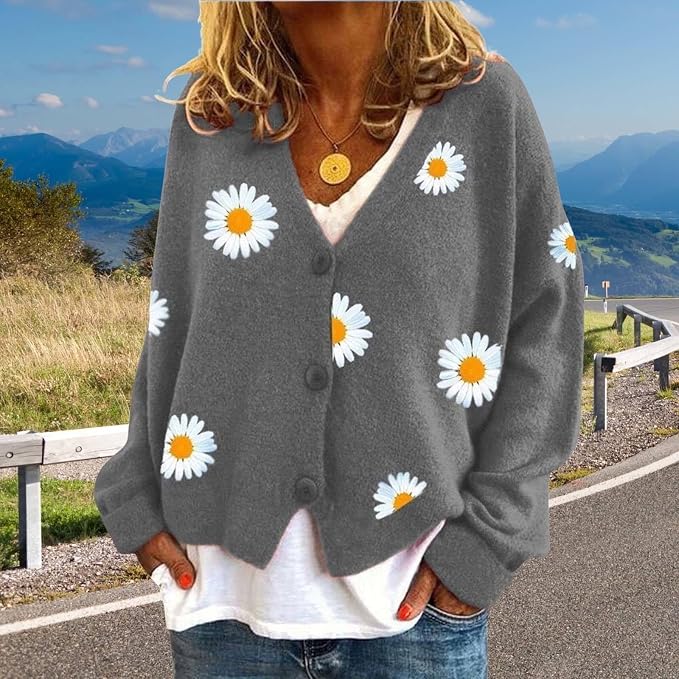 Daisy Floral Print Sweater Cardigan 06