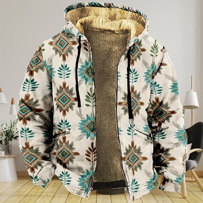 Retro Aztec Print Fleece Hooded Jacket 15