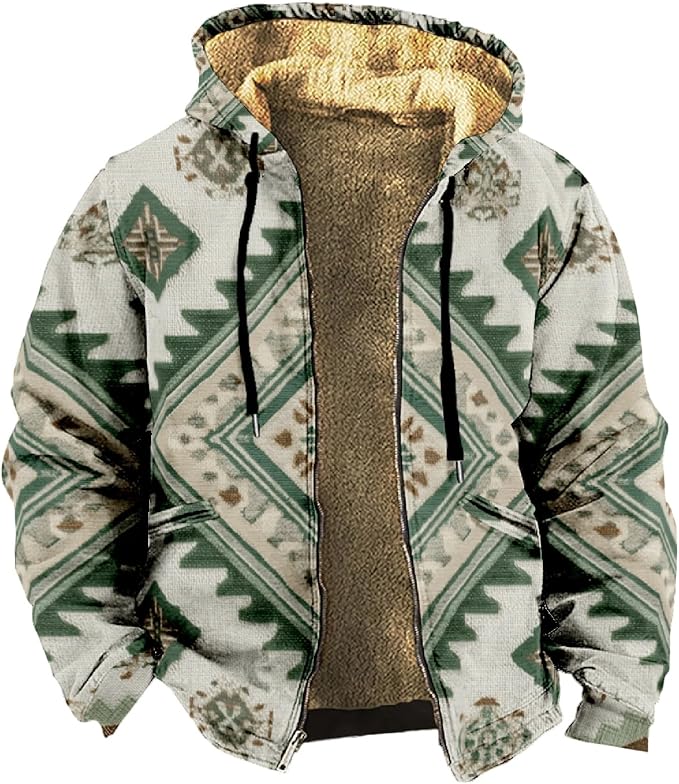 Retro Aztec Print Fleece Hooded Jacket 02