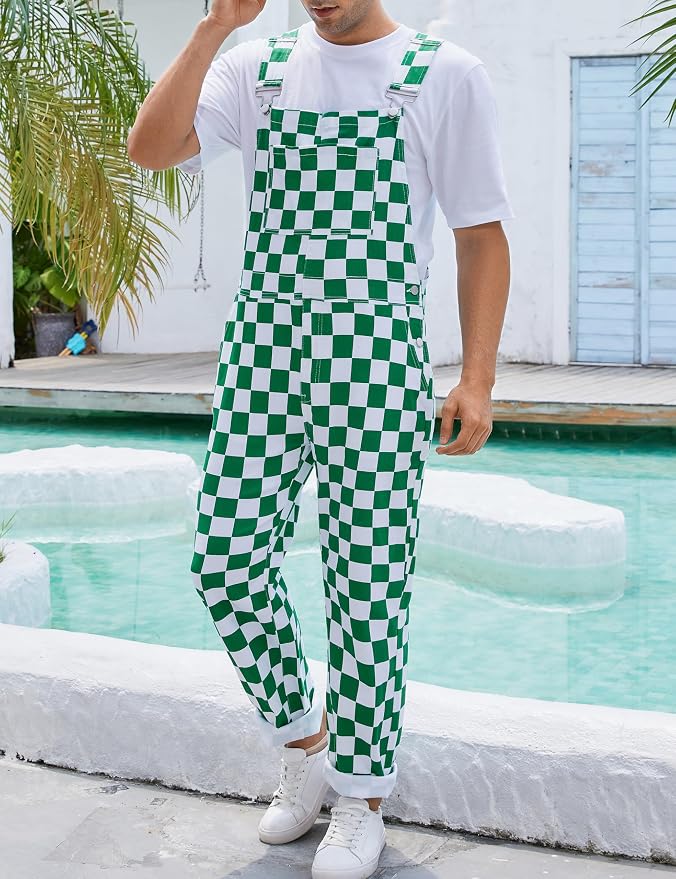 Overalls for Men - Green Checkered
