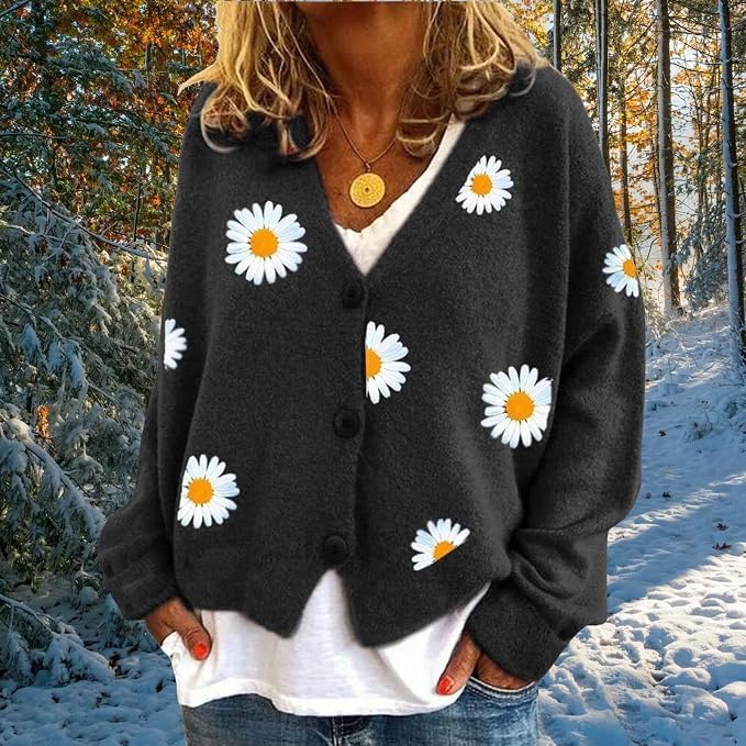 Daisy Floral Print Sweater Cardigan 03