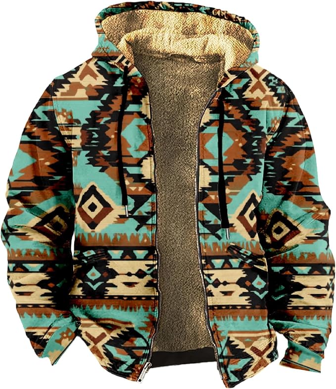 Retro Aztec Print Fleece Hooded Jacket 05