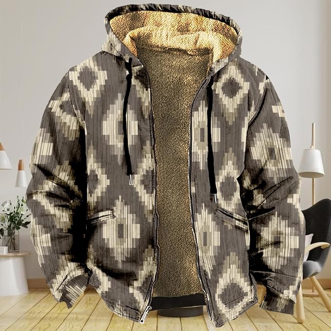 Retro Aztec Print Fleece Hooded Jacket 14