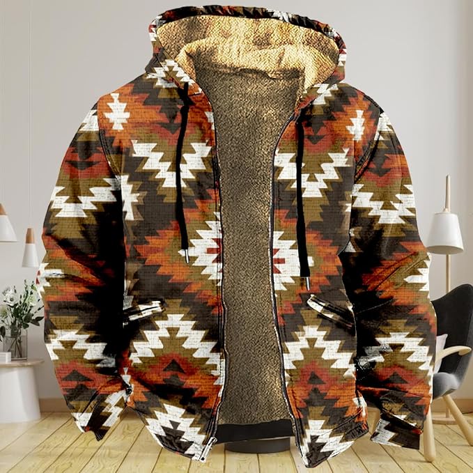 Retro Aztec Print Fleece Hooded Jacket 07