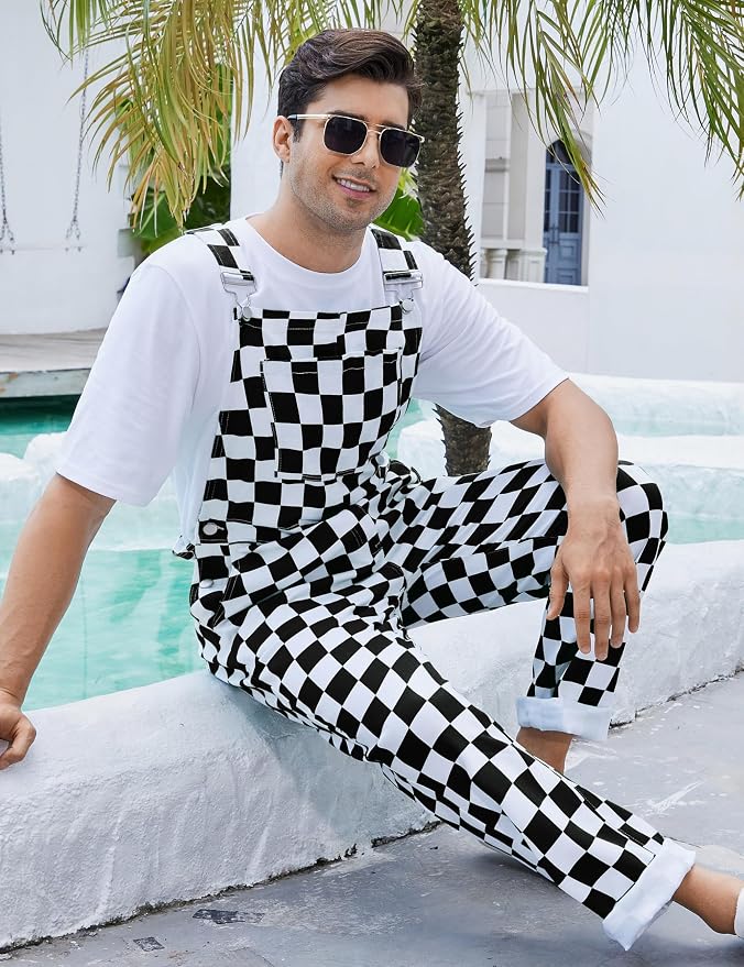 Mens Overalls - Black and White Checkered