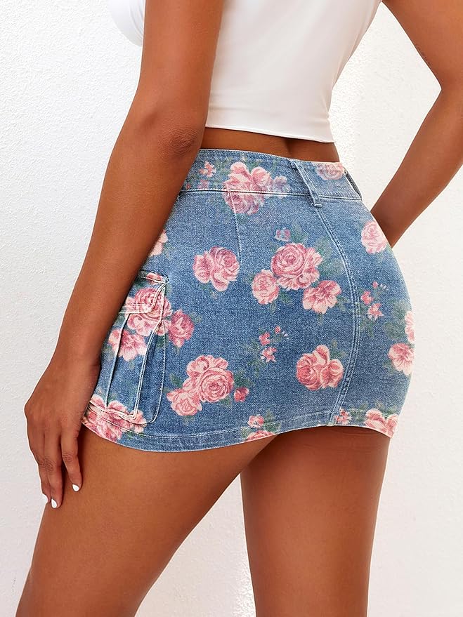 A-floral Print Denim
