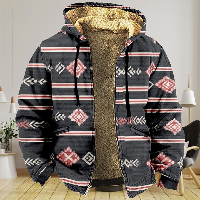 Retro Aztec Print Fleece Hooded Jacket 12
