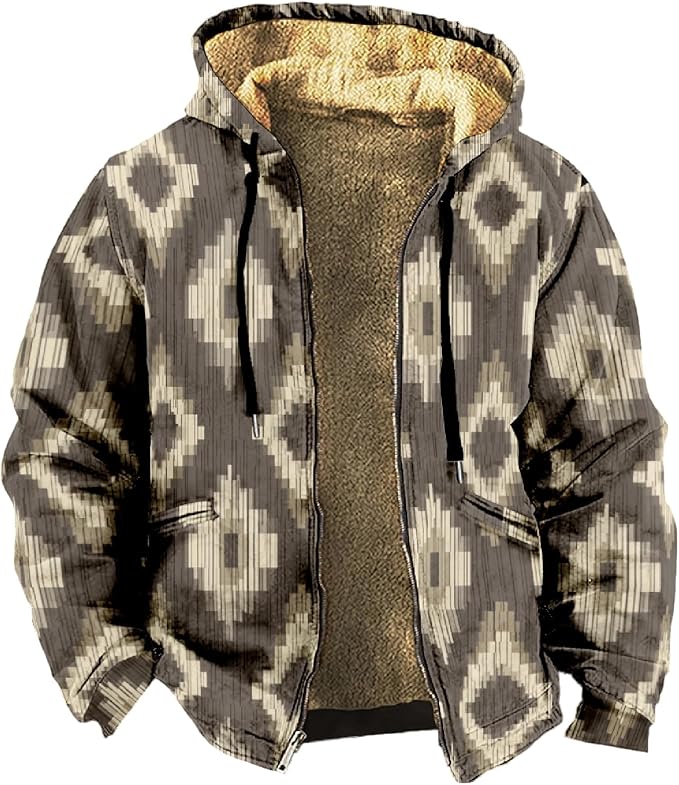 Retro Aztec Print Fleece Hooded Jacket 14