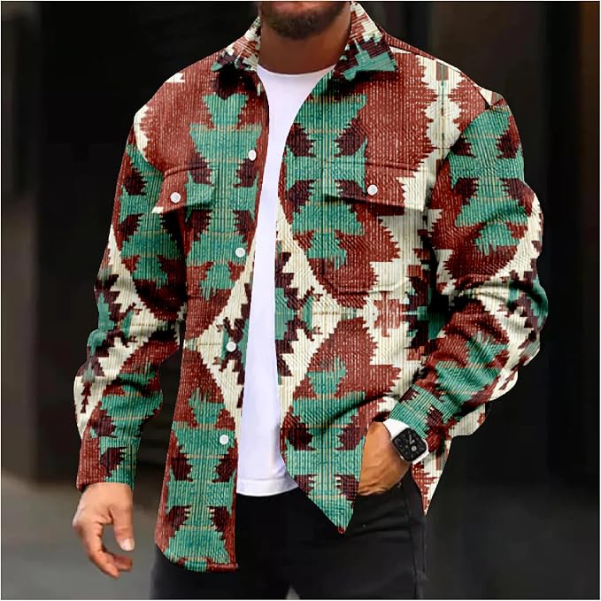 Mens Retro Aztec Ethnic Print Shirt Jacket 04