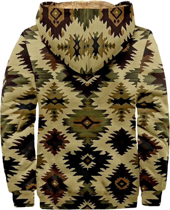 Retro Aztec Print Fleece Hooded Jacket 03