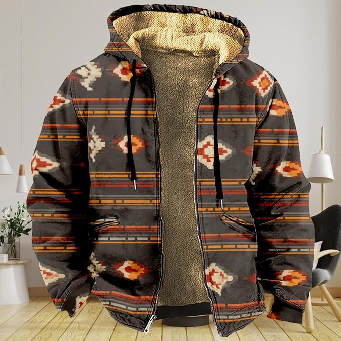 Retro Aztec Print Fleece Hooded Jacket 20