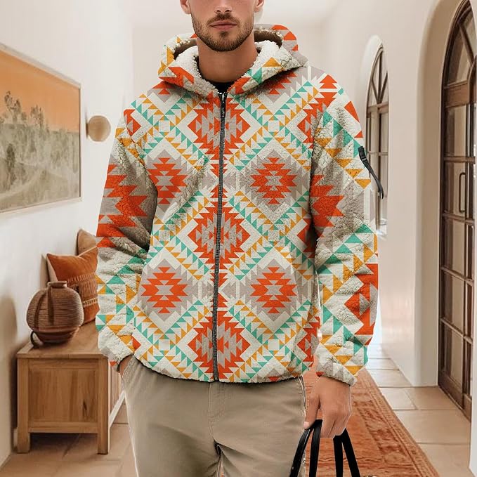 Mens Aztec Print Fleece Hoodie 08