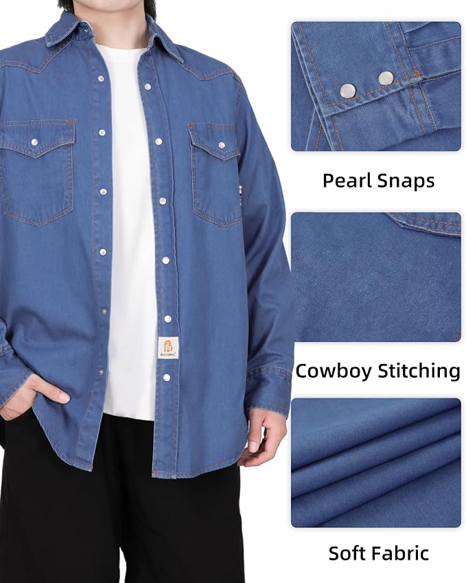 Pearl Snap Denim Light Blue