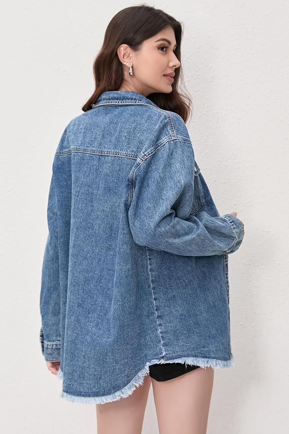 Medium Blue Frayed Hem