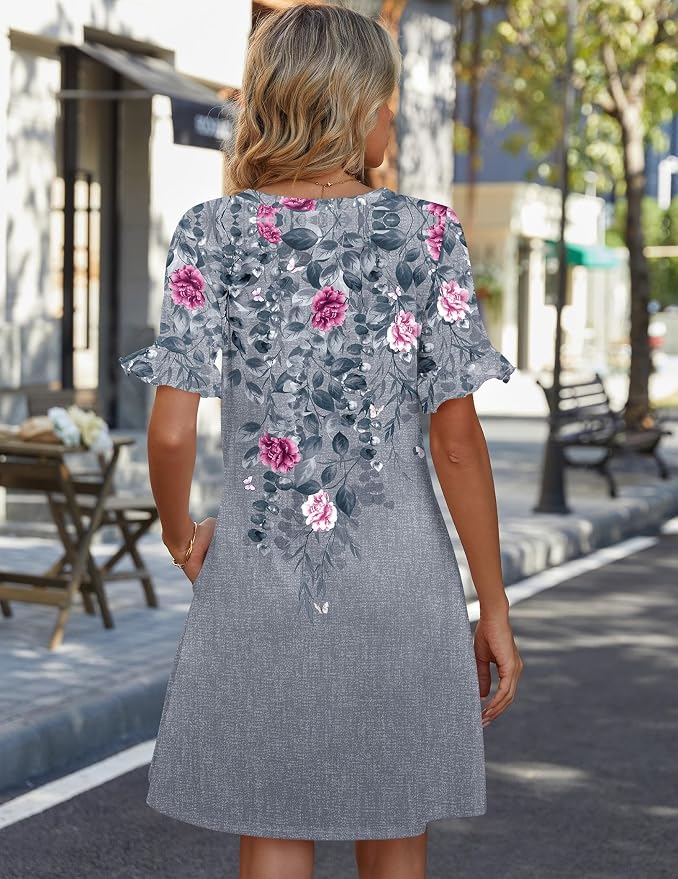 Grey Red Floral