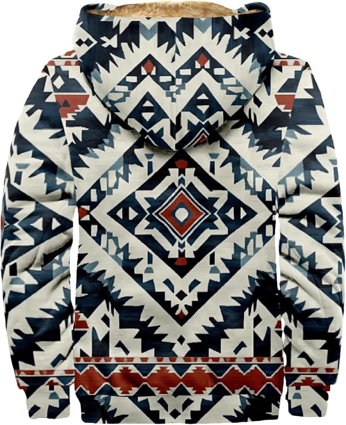 Retro Aztec Print Fleece Hooded Jacket 08