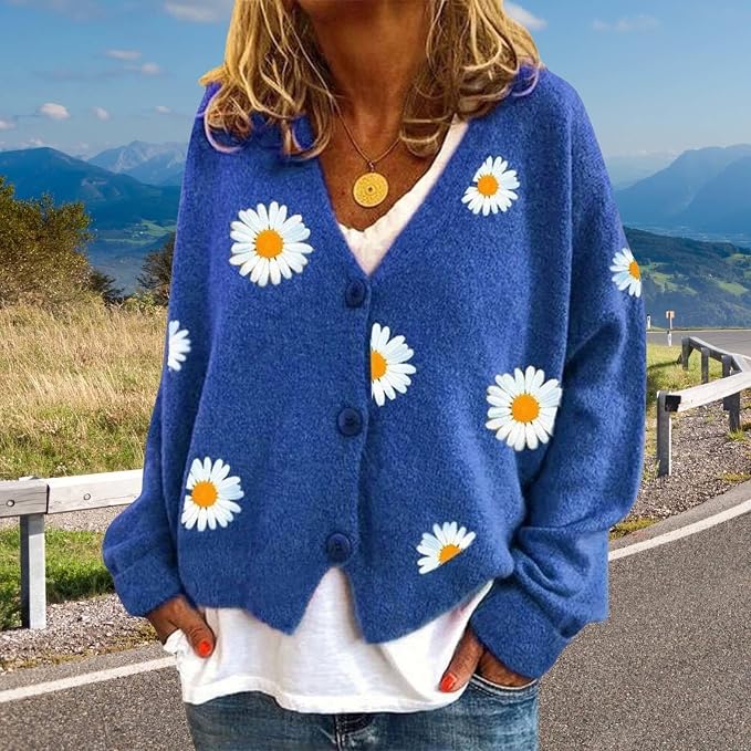 Daisy Floral Print Sweater Cardigan 04