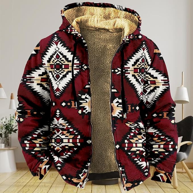 Retro Aztec Print Fleece Hooded Jacket 06