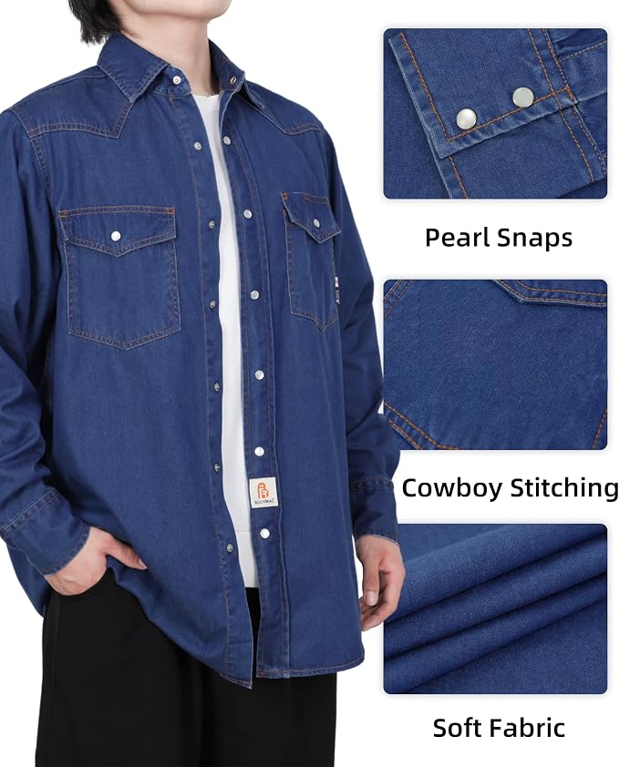 Pearl Snap Denim Dark Blue