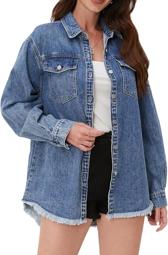 Medium Blue Frayed Hem